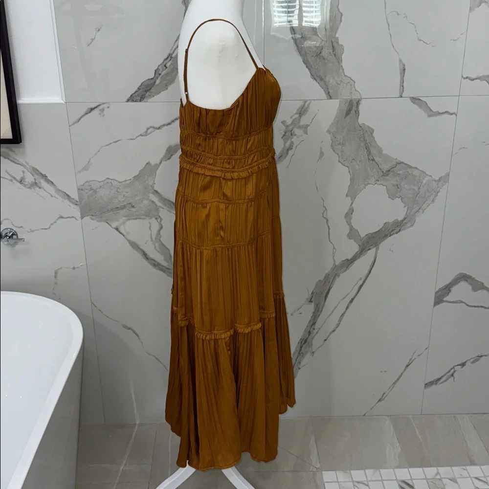 Anthropologie Ruched Slip Tiered Midi Dress Size 8 - Picture 7 of 10